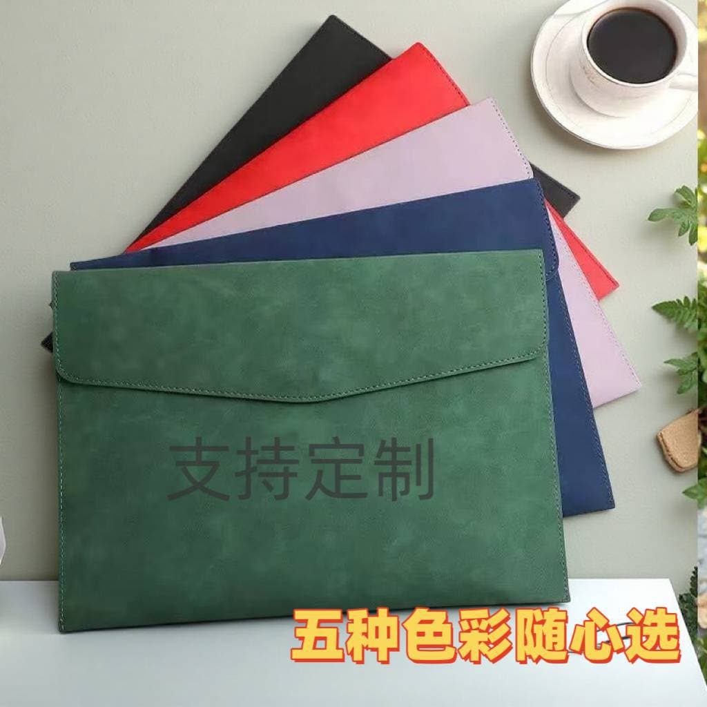 In-stock Cross-border Exclusive Leather A4 Paper File Folder Bag, Printable Logo Business Document Pouch for Receipts