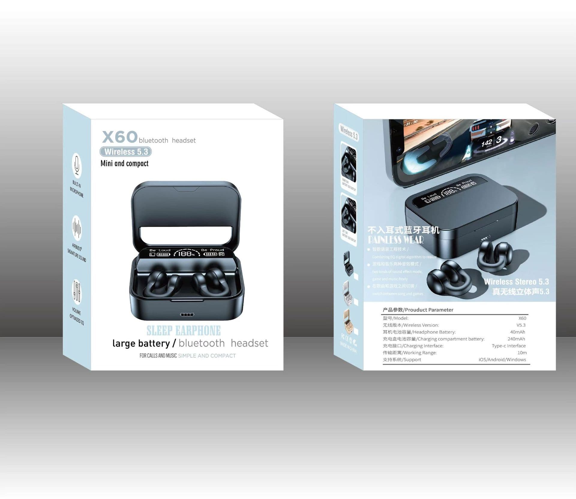 X Series X73 Retro Camera X95 Ear-Hook OWS Wireless TWS Bluetooth Earbuds Clip-On Digital Display Ultra-Long Battery Life