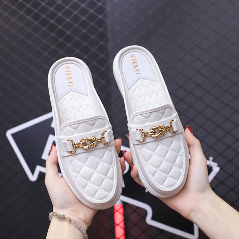 New Style Casual Slippers Women's Toe Half Slippers Women's Summer Korean Style Lazy Slip-on Half Slippers Fashionable Outer Wear Flat Sandals