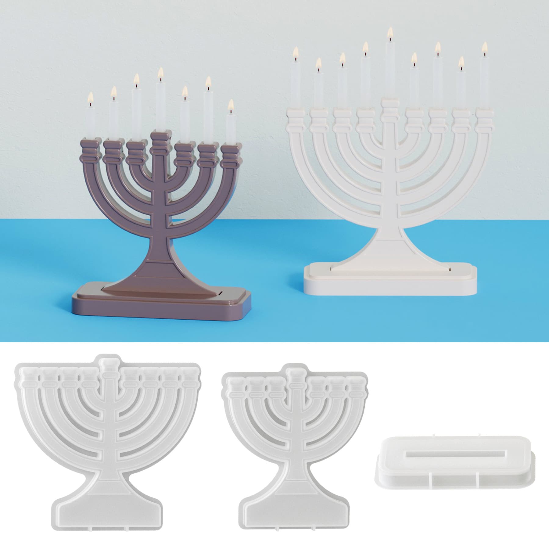 Hanukkah 7-Hole and 9-Hole Candle Holder Silicone Mold, European Hanukkah Lampstand, Scented Candle and Plaster Mold
