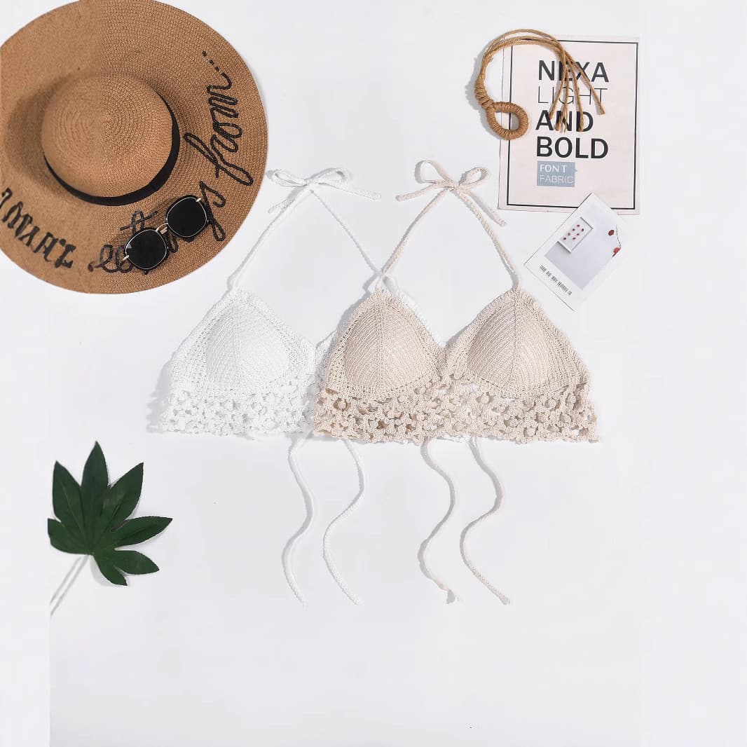 Swimwear 2025 Summer Women's Top Bohemian Ethnic Style Embroidered Crop Top Sexy Tie-Back Swimsuit