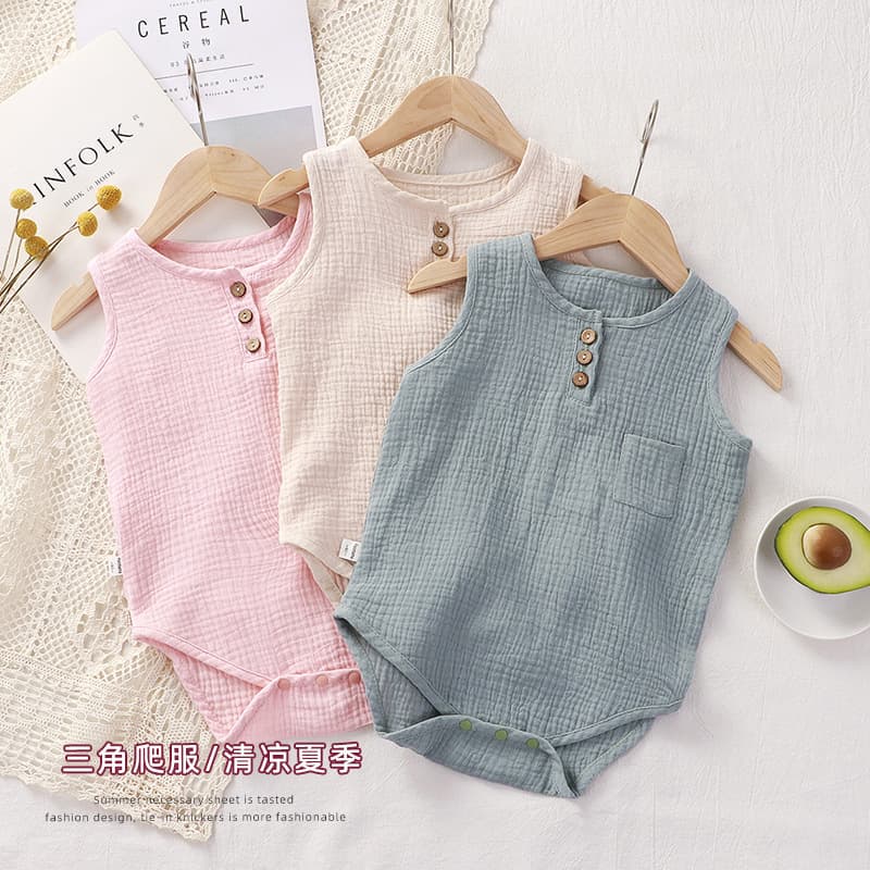 Baby Onesie Summer Thin Cotton Gauze Sleeveless Bodysuit Sleepwear Infant Triangle Crawling Romper