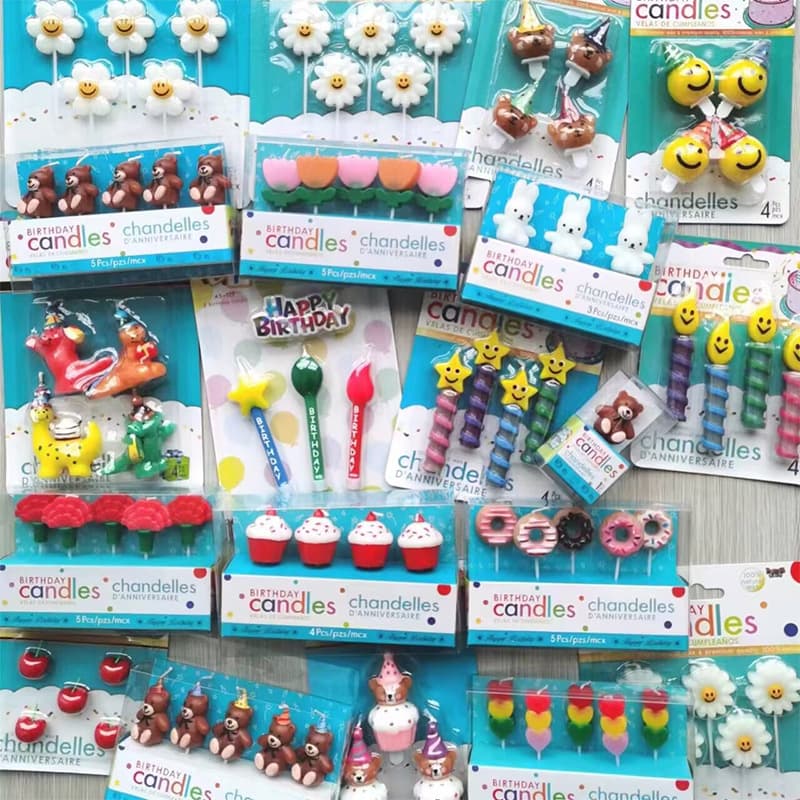 Wholesale Cartoon Birthday Candle Popular Flower Party Little Bear Dinosaur Donut Smiley Cake Candle for Kids