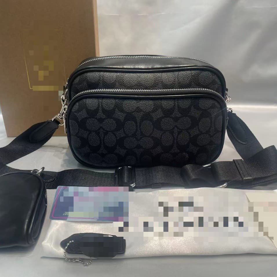 Foreign Trade Men's Crossbody Bag Crossb 21Finlay Men's Bag Double-Layer Zipper Camera Bag with Monogram in Stock