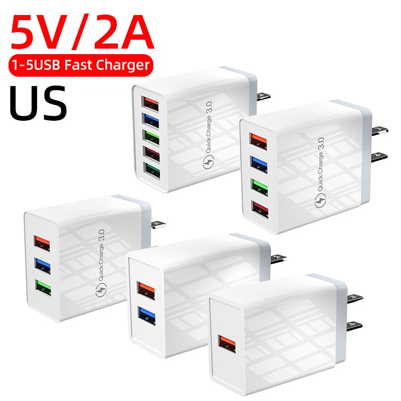 5V2A Phone Charger 4-USB Multi-Port Charger EU/US/UK Travel Charger Cross-Border Wholesale