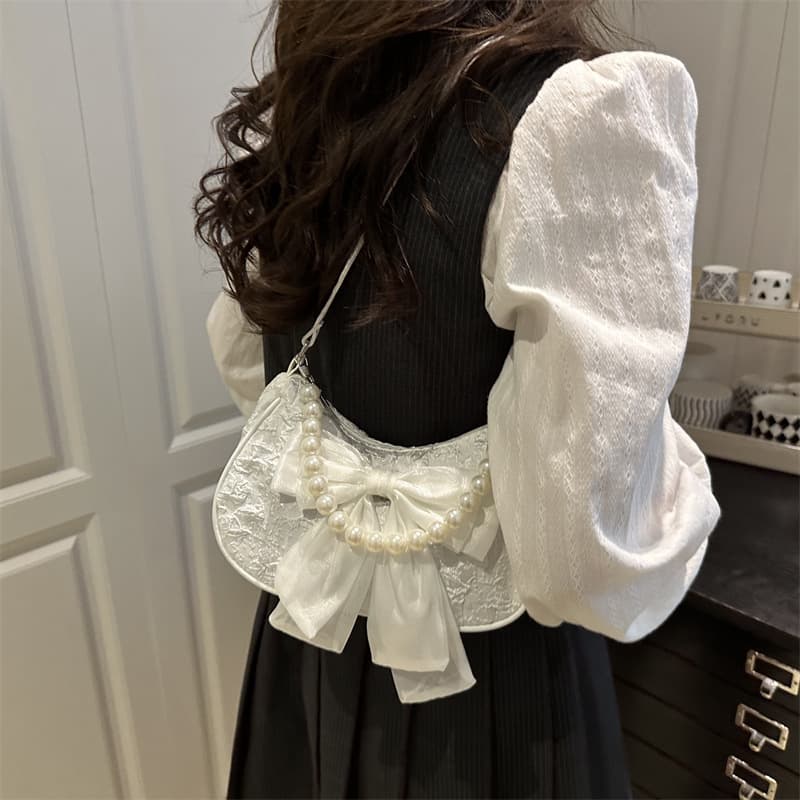 Summer New Sweet Girl Pearl Handbag Bow Fashion Women's Bag Korean Style Elegant Ladies Shoulder Bag