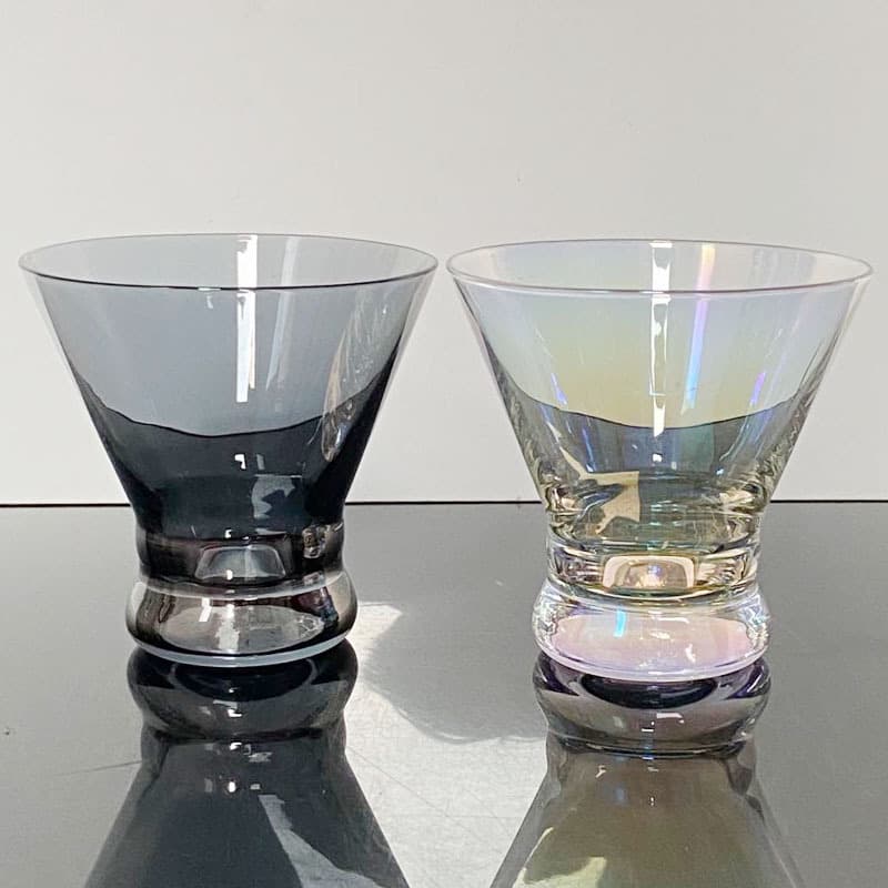 Crystal glass electroplated rainbow ashtray, stemless cocktail glass, martini ice cream bowl