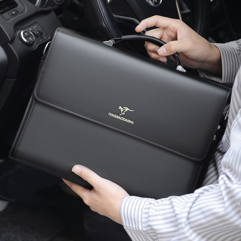 Men's Leather Handbag Horizontal Work Commuting File Bag Multi-layer Large Capacity Briefcase Business Style Motorcycle Equipment
