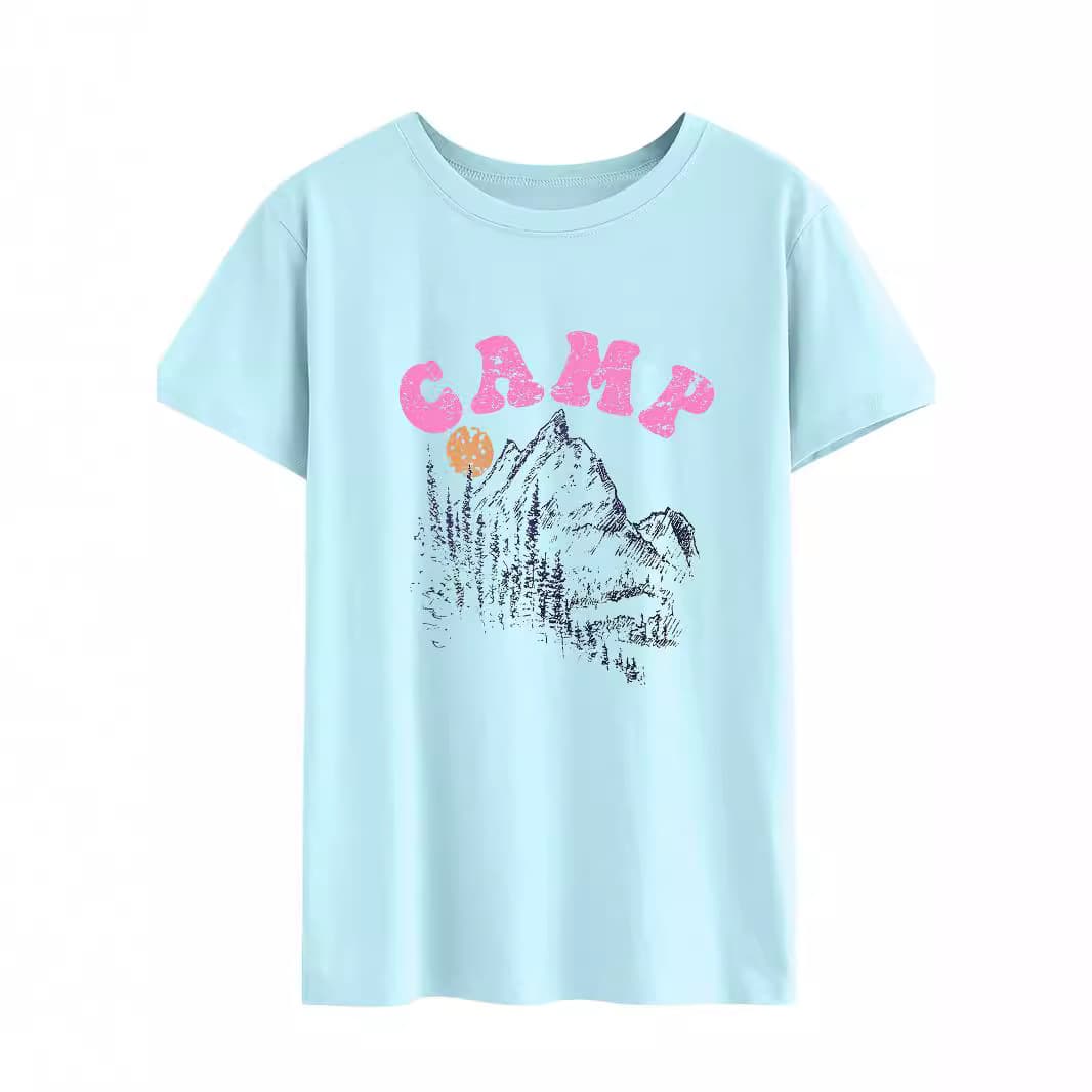 Loose Short Sleeve T-Shirt Unisex Spring Summer Trendy Couple Tops Cotton Printed Street Style round Neck Casual Wear