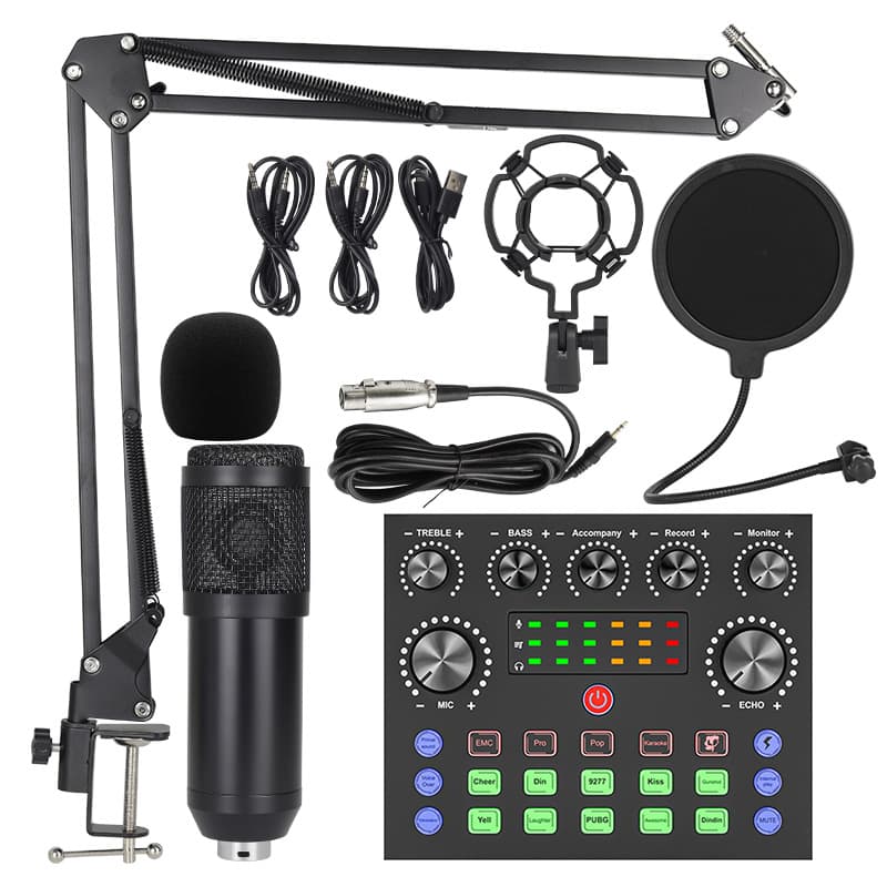 Cross-Border V8S English Live Sound Card BM800 Cantilever Set Mobile Phone Sound Card Set Live Broadcast Announcer Complete Set