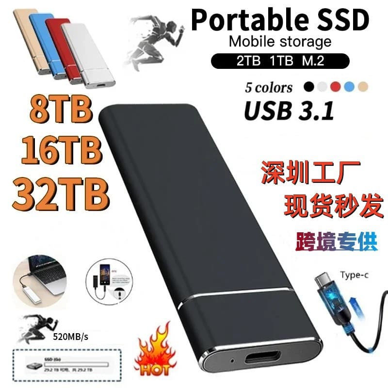 Portable Solid State Drive USB 3.0 1TB 2TB 4TB 8TB 16TB External SSD High Capacity