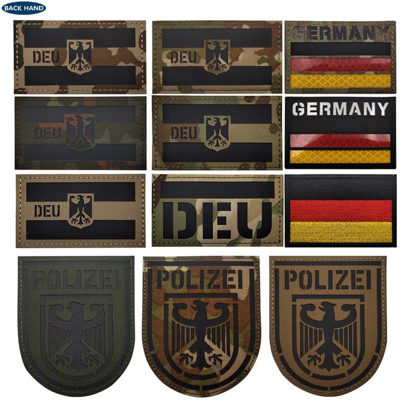 IR Germany Flag DEU Patch 9*5 Hook and Loop Arm Badge Reflective Patch for Outdoor Bag Accessory
