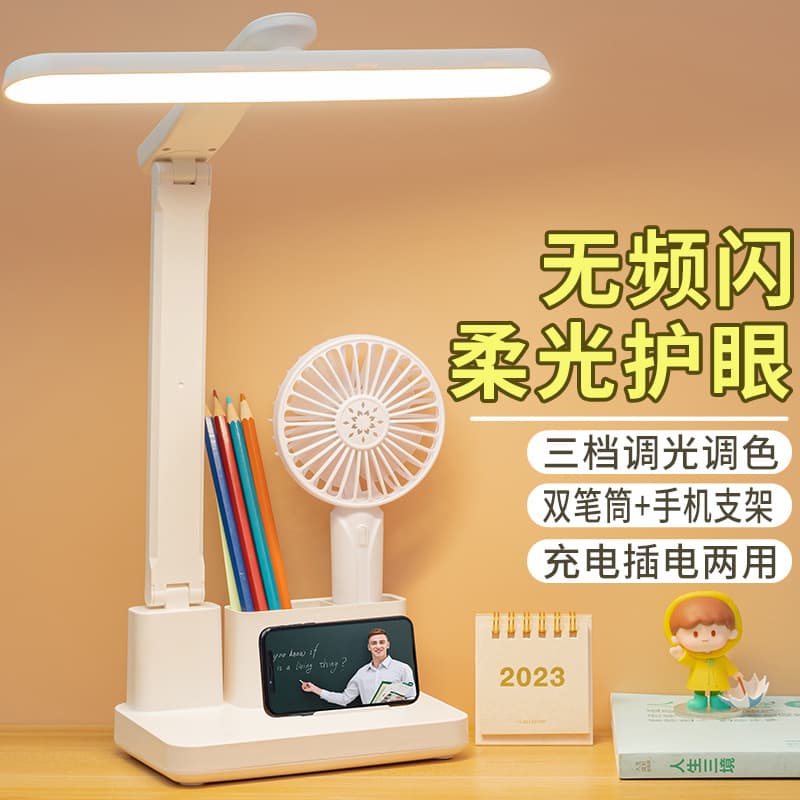 Eye Protection Study LED Desk Lamp with Rechargeable/Plug-in Function, Modern Bedroom Bedside Light for College Dorm Reading