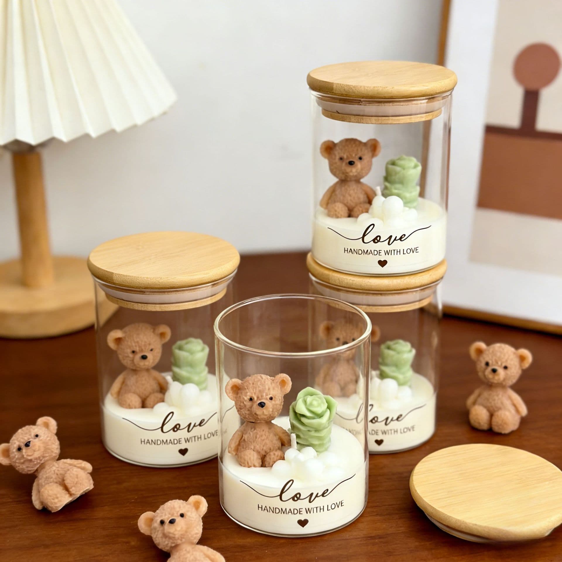 Bear-Shaped Succulent Aromatherapy Candle, Creative Handmade Gift for Mother's Day, Cross-Border Scented Candle Party Favor, Wholesale Gift