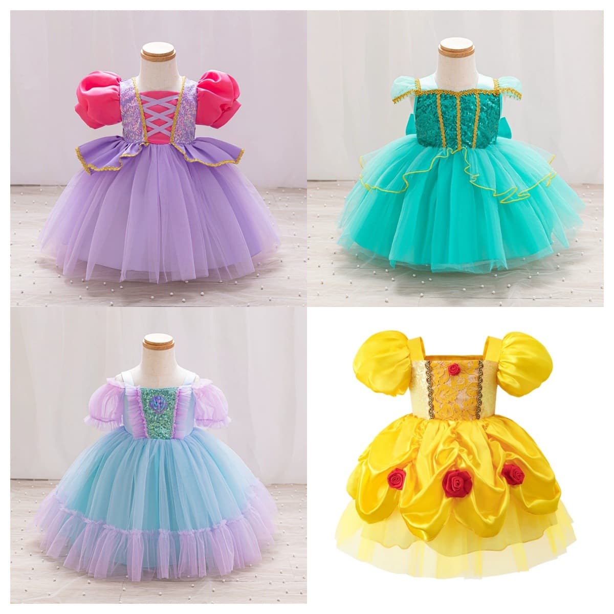 New Long Hair Princess Dress Girls Tutu Cake Skirt Children's Puff Sleeve Gown