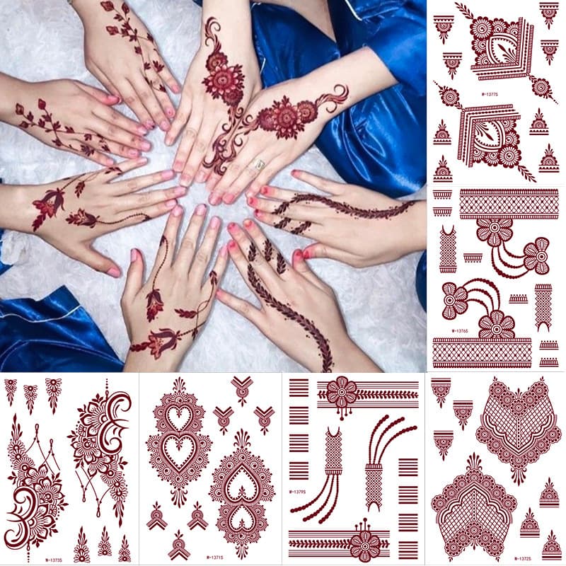 Brown Lace Tattoo Stickers Waterproof Henna Tattoo Temporary Tattoo Set Henna Lace Design Paper Craft Mechanical Made