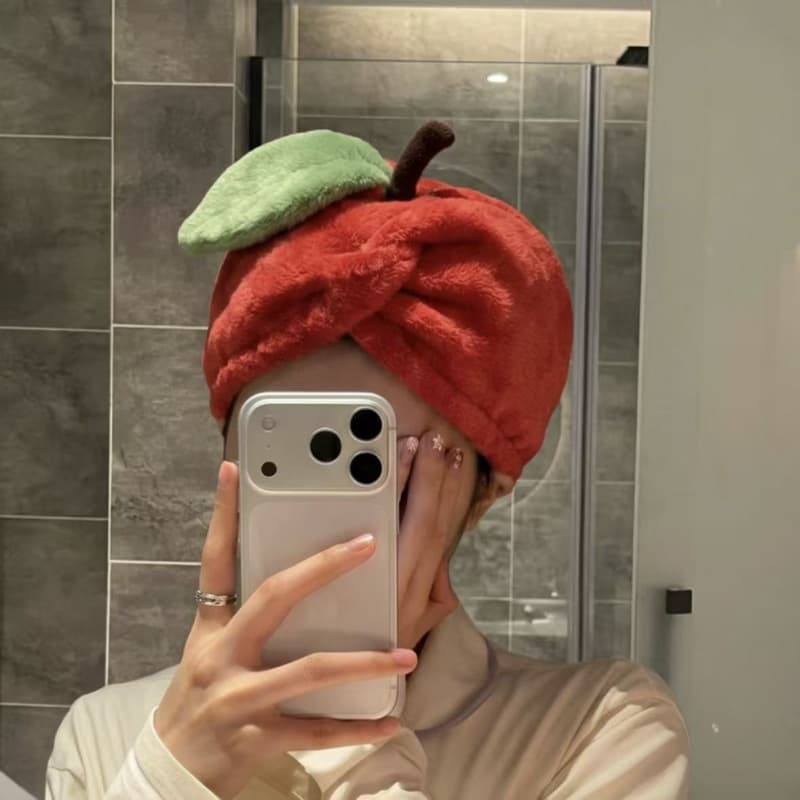 Cute Apple-Shaped Hair Drying Cap, Super Absorbent Quick-Dry Towel, Coral Head Wrap, Thickened Shower Cap