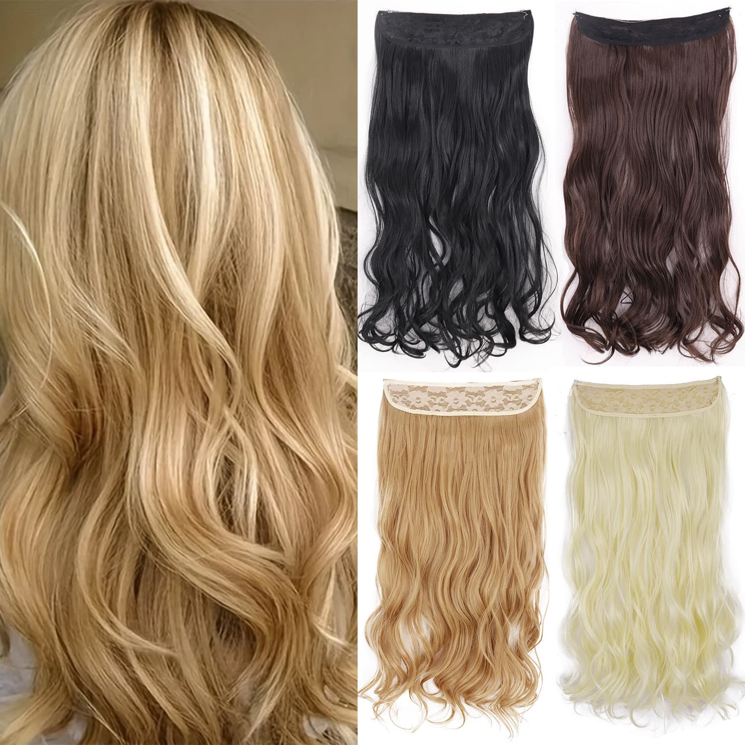 16-inch Synthetic Fish Line Hair Weft 40cm European and American Long Curly Wig Hair Extension for Women