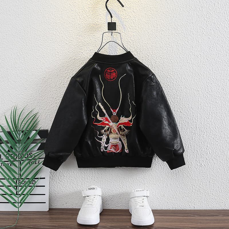 Boys' Spring-Autumn Leather Jacket 2026 New Model Top Stylish Mid-Child Motorcycle Jacket Outerwear Boys Mid-to-Large Child PU Coat