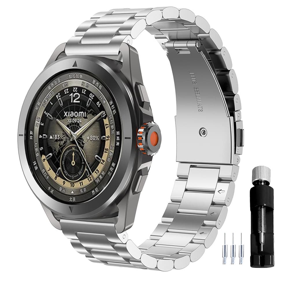 Compatible with Xiaomi Watch S4 Sport Three-Link Stainless Steel Bracelet Solid Metal Band 22mm Universal