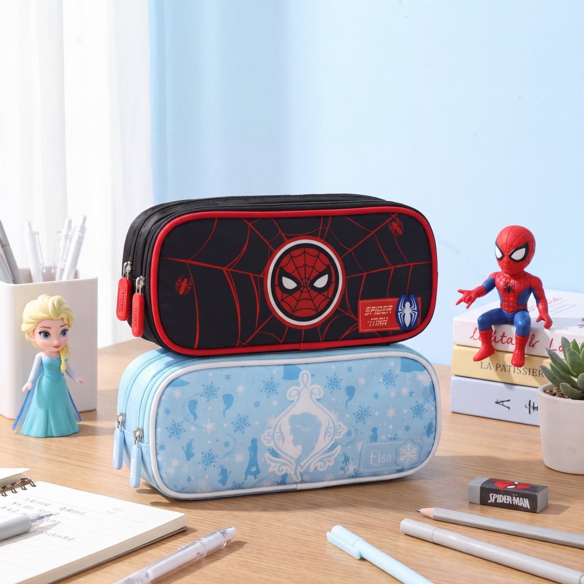 Disney Pencil Case Large Capacity Multi-functional Student Storage Pencil Bag Kids Cartoon Double Layer Pencil Case