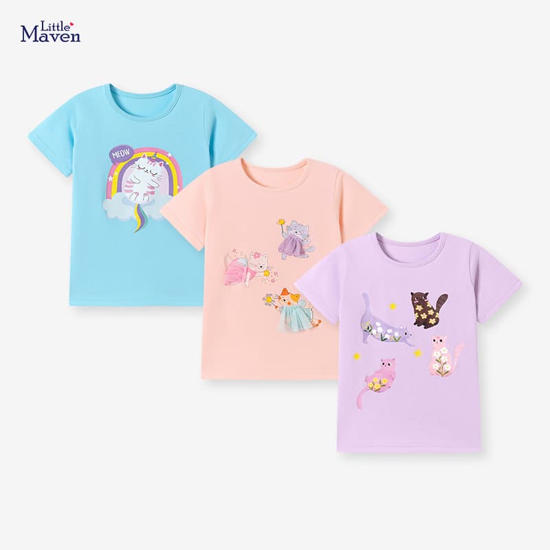 Little maven Summer Short Sleeve Girls Top European American Style Cartoon Kids T-Shirt Cute Baby Clothes