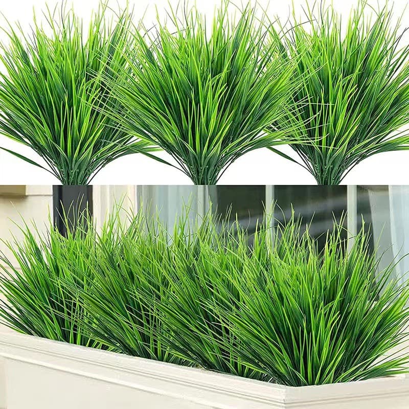 Amazon 7-fork small spring grass plastic flower pot partition decoration simulated water grass fake grass restaurant seedling plants