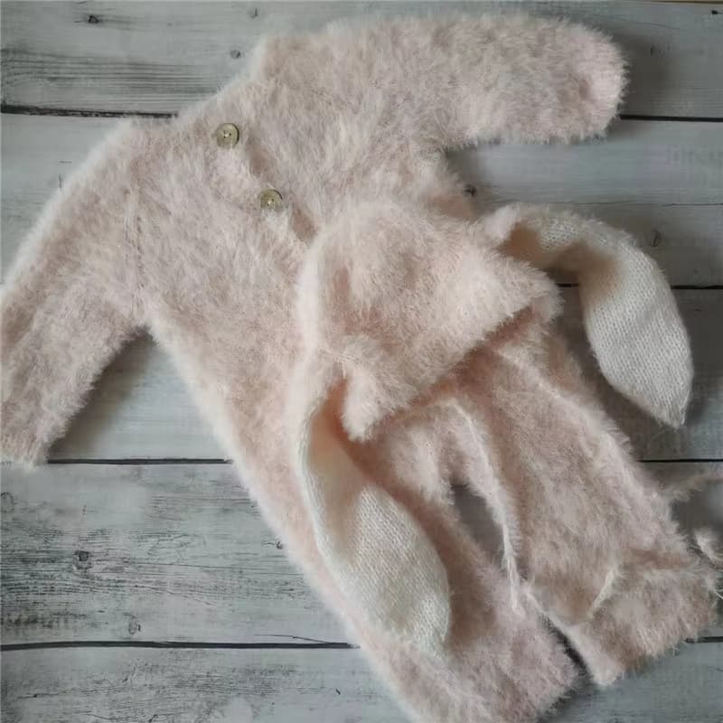 2025 Newborn Plush Bunny Jumpsuit as Baby Photography Prop, Pink Bunny as Photo Clothing