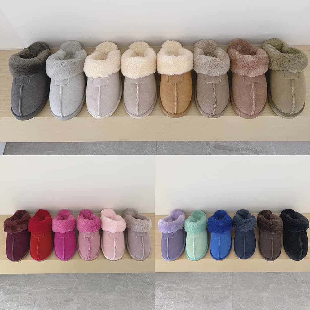 Cross-border Winter Indoor Sheepskin Slippers for Women and Kids, Flat Heel, Fur-lined, Outdoor Wear