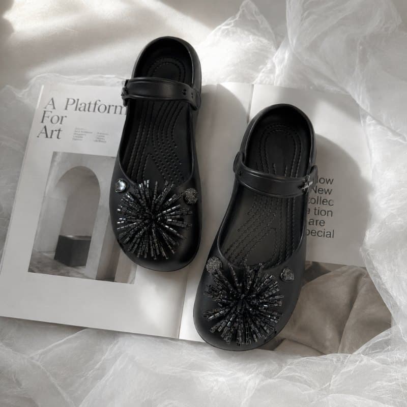 Crystal Mary Jane Ballet Shoes Sandals Women's Crocs Women's Outdoor One-Strap Sandals Beach Shoes Home Slippers Women