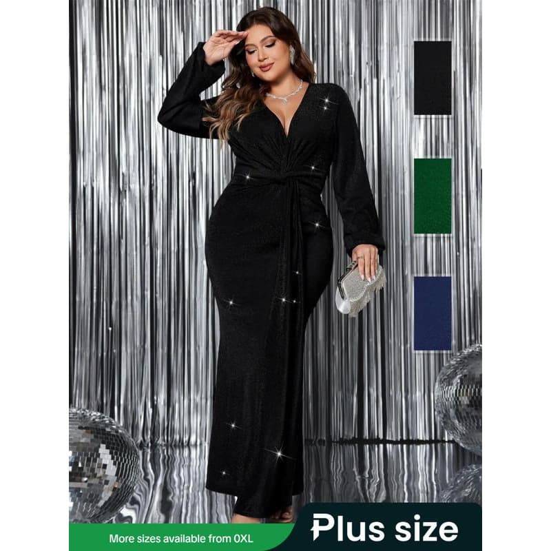 X 39244 Plus Size Long Sleeve Evening Dress