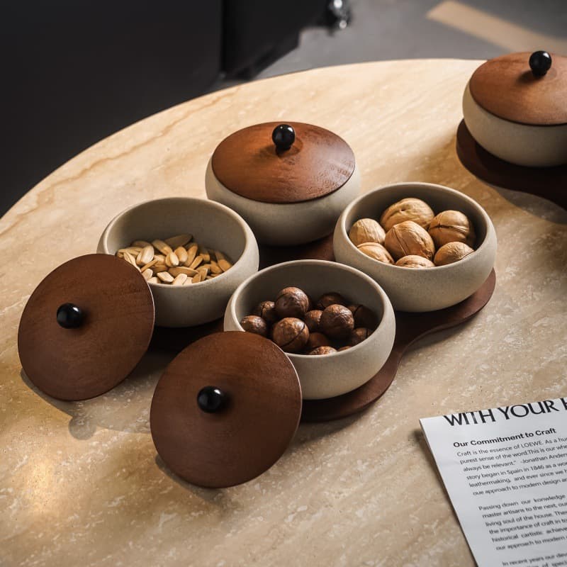 Zen-style Chinese Retro Dried Fruit Jar, Home Snack Nut Storage Jar with Lid, Ceramic Fruit Bowl, New Year Candy Box