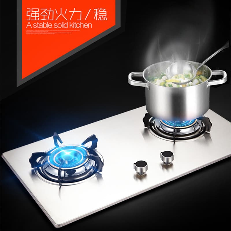 Home Use Gas Stove Double Burner Countertop/Embedded Dual-Use Stainless Steel Panel Pulse Ignition Natural/LPG High-Power Gas Stove
