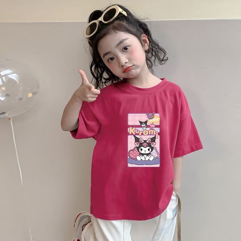 Korean-style Little Girl Summer Cartoon Kuromi Short Sleeve Baby T-Shirt Top Trending Kids Clothing Factory Wholesale