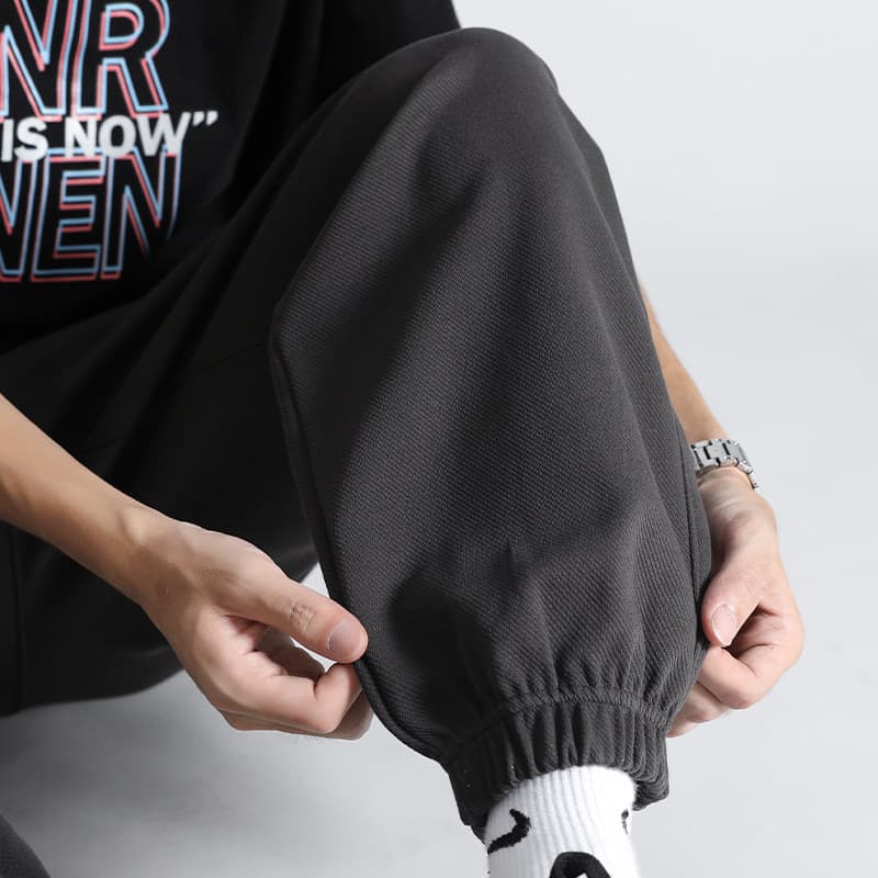 Trendy brand casual pants for men in autumn and winter, thickened velvet, loose leggings, heavyweight sweatpants, solid color handsome sports pants