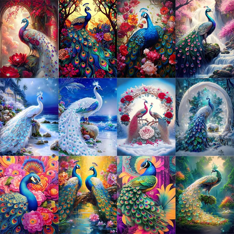 New Amazon Hot Selling 5D Diamond Painting Colorful Peacock Wreath Landscape DIY Living Room Decorative Painting Factory Wholesale