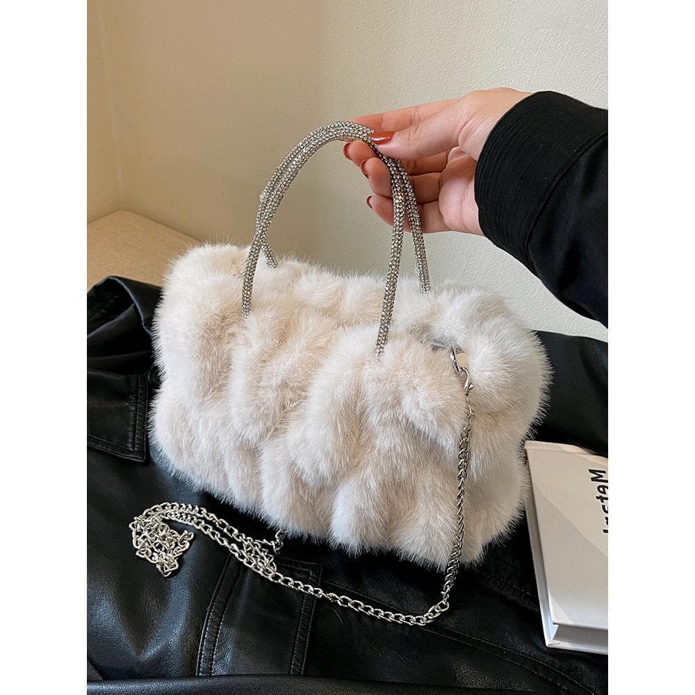 Handheld Plush Small Bag for Women, 2025 New Versatile Fuzzy Cloud Bag, Spring/Summer Furry Chain Crossbody Bag