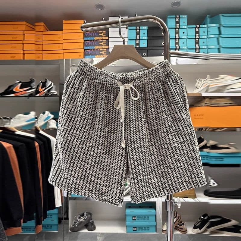 Summer Men's Fashion Brand New Houndstooth Versatile Cool Shorts High-End Casual Loose Five-Point Mid-Length Shorts