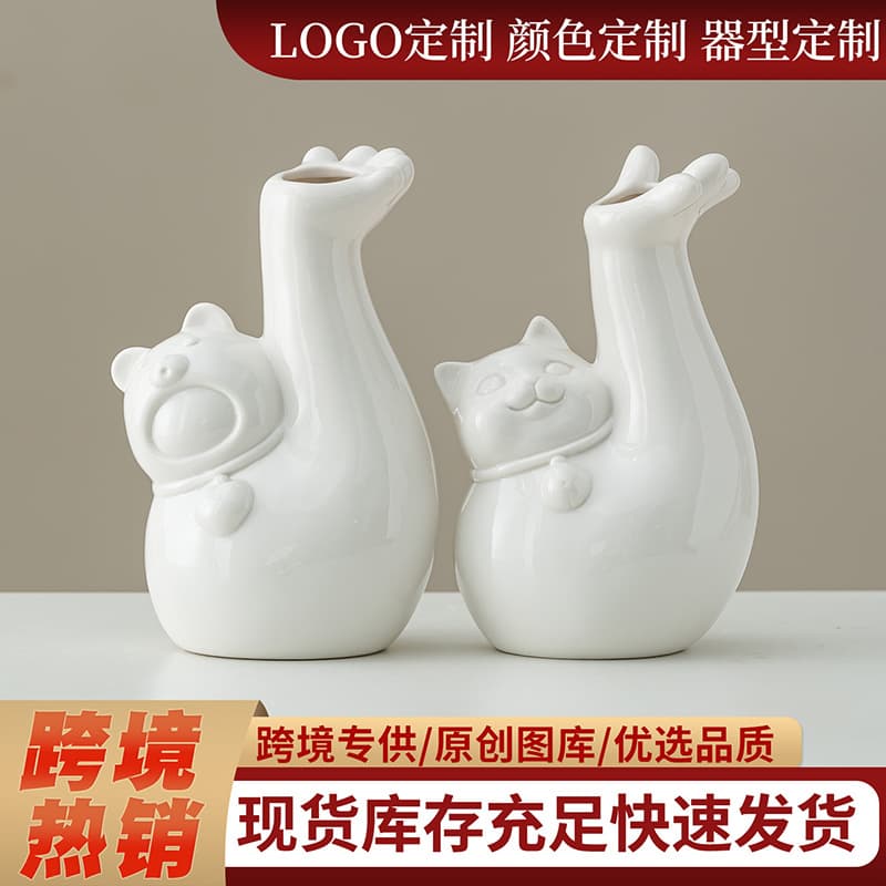White porcelain vase cartoon vase Doraemon flower vessel dry flower vase desktop flower arrangement ornaments ins style decorative vase