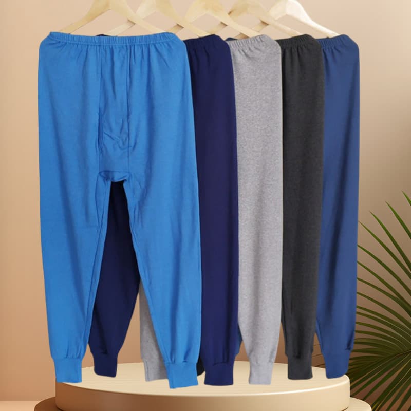 Ribbed Cotton Men's Thermal Long Johns Mid-High Waist Dad Base Layer Pants Plus Size Oversized Middle-Aged and Elderly Men's Single Pair Thermal Underwear