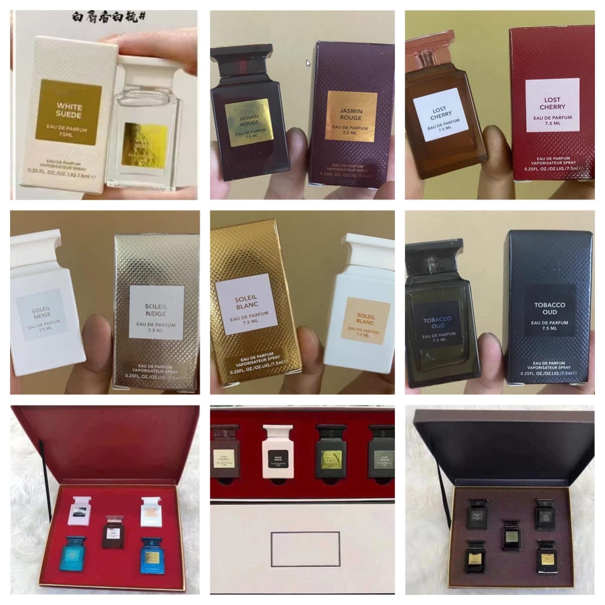 Q Version Perfume Sample 7.5ml Oud Wood Lost Cherry Soleil Blanc White Musk Bitter Peach Perfume Set