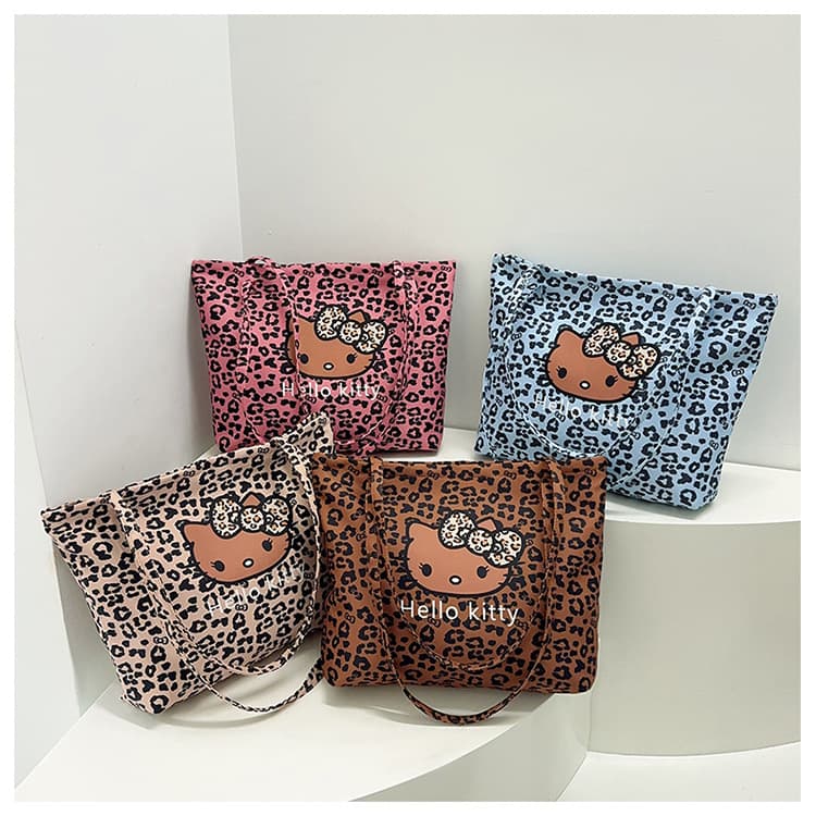 Hello Kitty Leopard Print Ins Cute Trendy Tote Bag Korean Style Shoulder Bag Shopping Bag Travel Essential