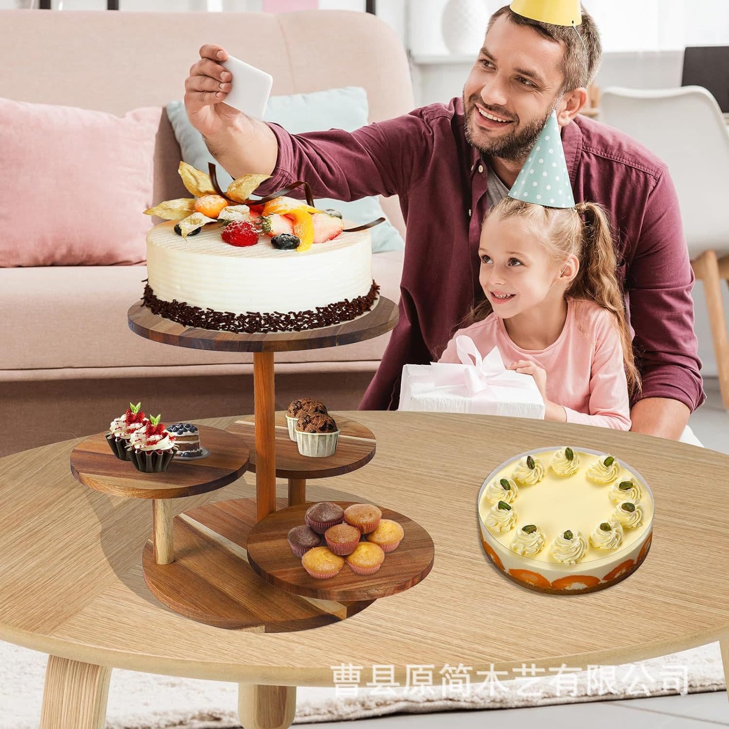 Wooden Multi-Layer Shelf Birthday Cake Stand Party Dessert Tray Restaurant Table Decorative Rack Solid Wood Cake Plate