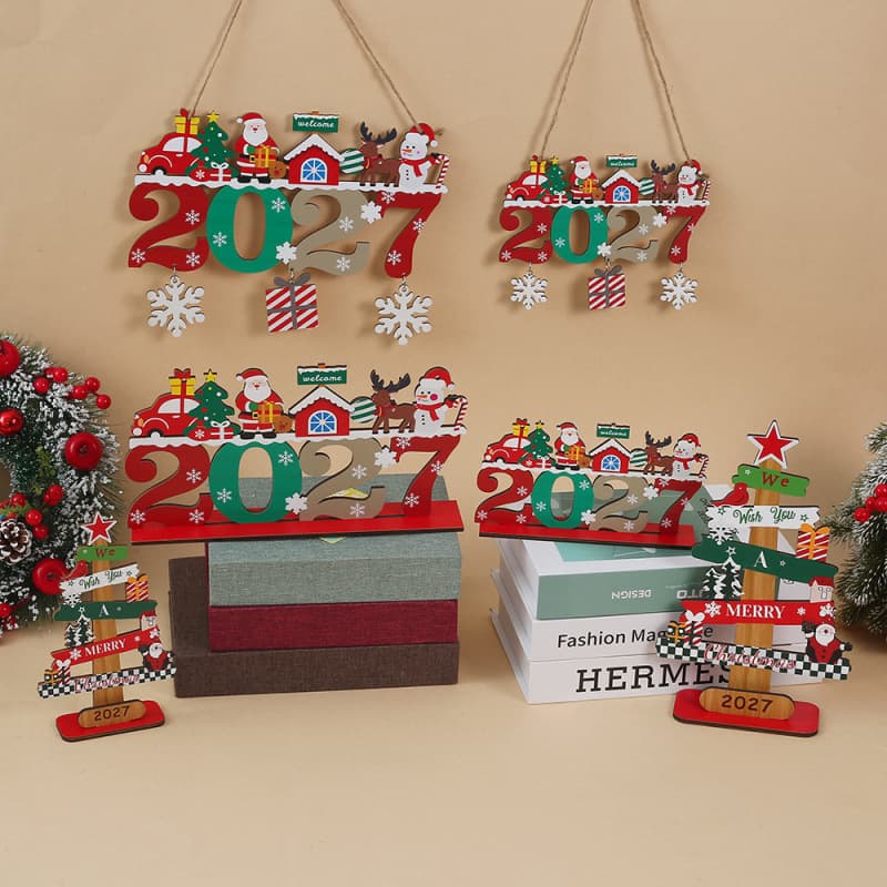 Cross-border 2027 Wooden Craft Ornament Minimalist Christmas Tree Decoration Festive Party Gathering Christmas Decoration