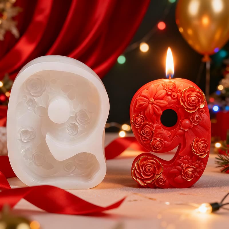Flower Embossed Number Scented Candle Mold DIY Rose Number Soap Silicone Mold Diffuser Stone Plaster Mold