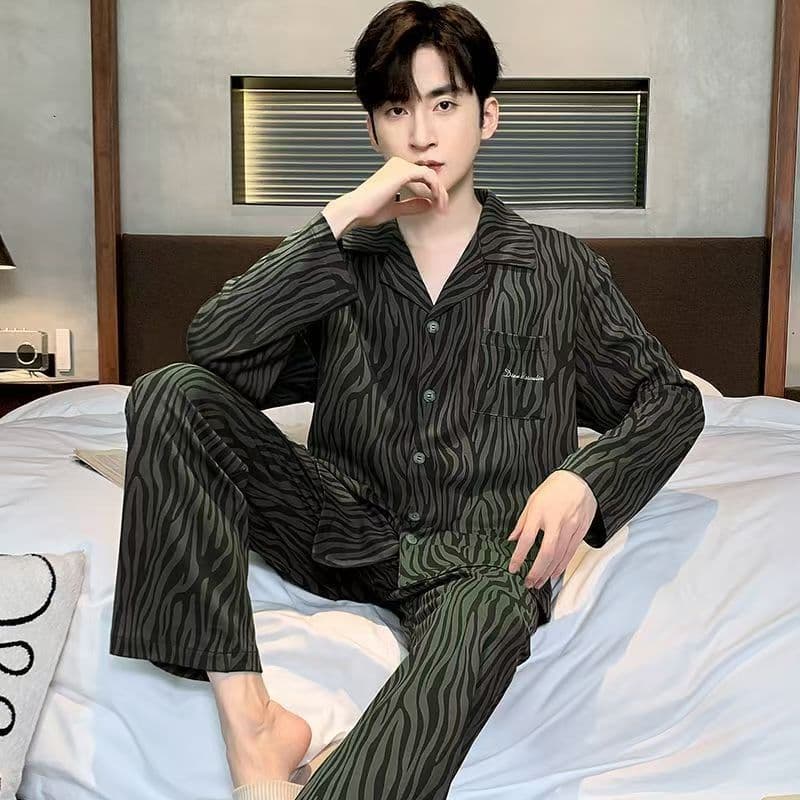 Men's Cotton Pajama Set Long Sleeve Casual Loungewear Autumn Premium Style Suitable for Outdoor Wear