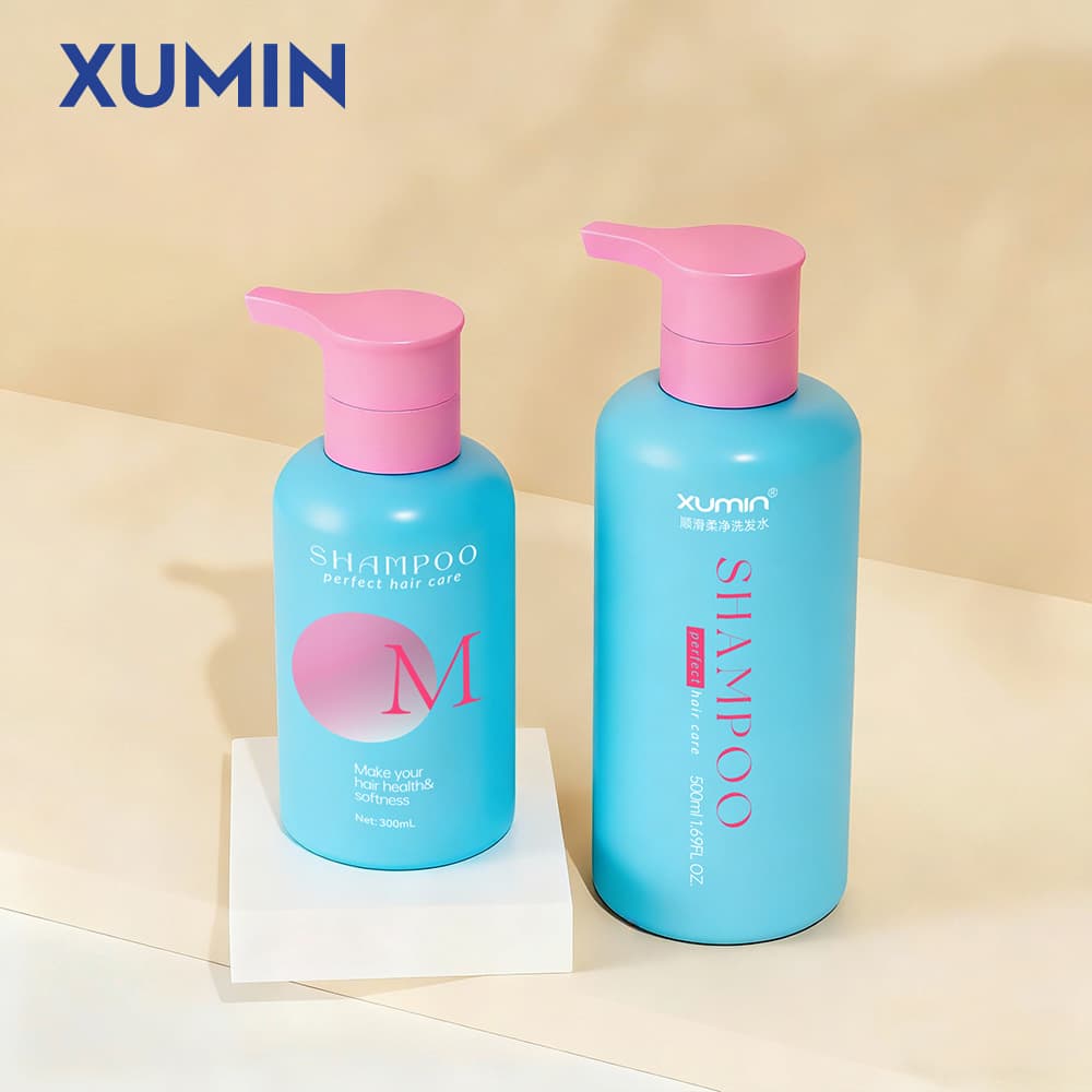 Xumin cosmetic packaging materials customized 300ml hand washing hydraulic pump bottle round shoulder large capacity 500ml shampoo bottle