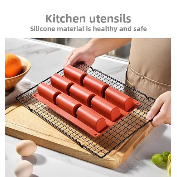 9-Cavity Long Semi-Cylinder Silicone Cake Mold DIY Chocolate Mold Pudding Mold Baking Mold