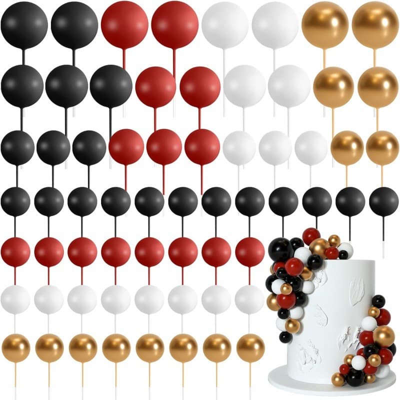 Cross-border Hot-selling Set Colorful Decorative Balls 75-Piece Pack Gold Balls Silver Balls Colorful Balls Insert Birthday Party Cake Decoration
