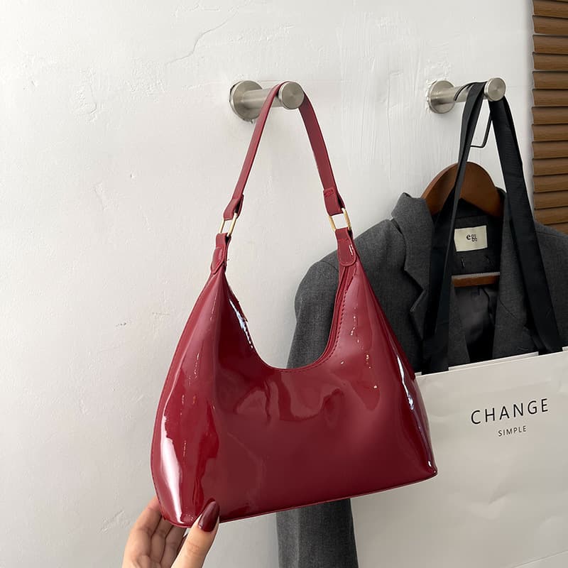 2024 New Women's Bag Fashion Trendy Shoulder Crossbody Bag Solid Color Glossy Texture Underarm Bag Casual Bag